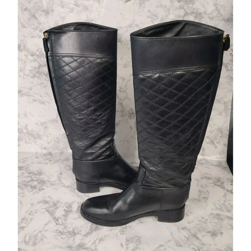 Tory Burch Claremont Quilted Black High Boot Women's Size 6.5 M Designer‎